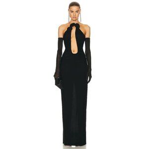 Magda Butrym Plunge Dress in Black 40 New Womens Long Maxi Backless Gown